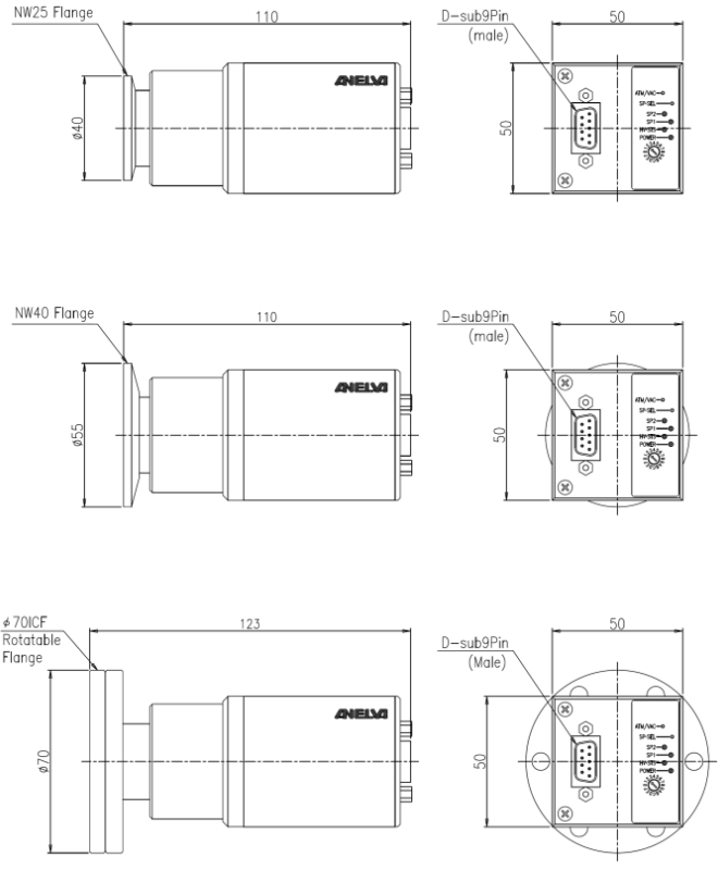 Cold Cathode Pirani Gauge M-361CP Dimensions